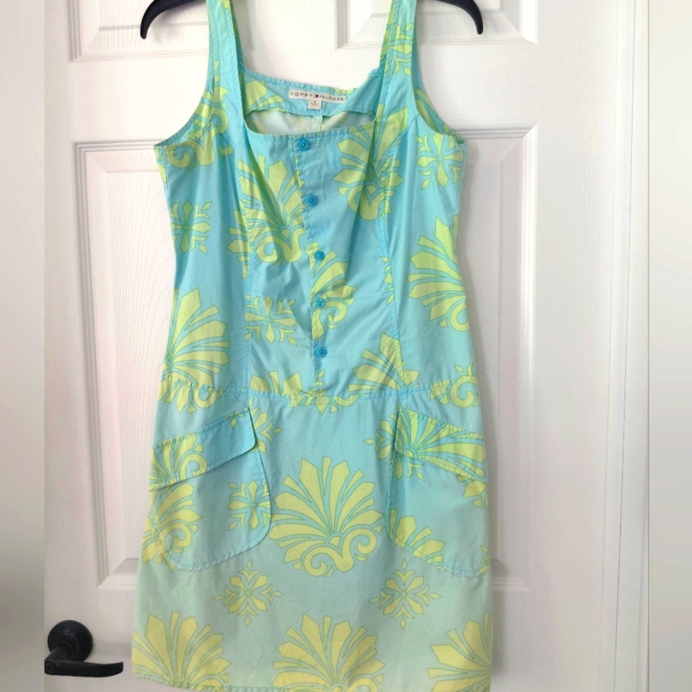 Tommy Hilfiger Blue and Green Mini Sundress